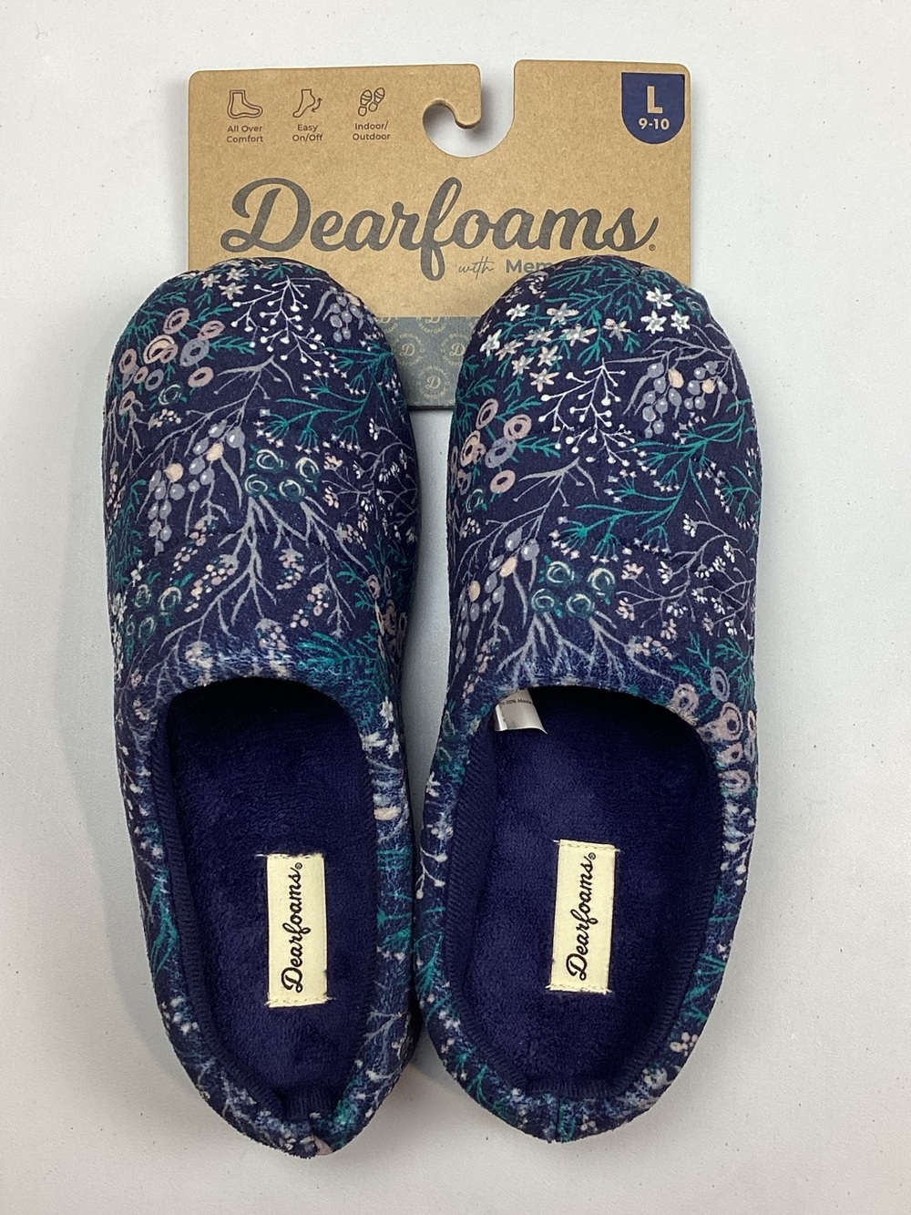 Dearfoams Memory Foam Floral Clog Slippers Size Large 9/10 NEW! Retail $36